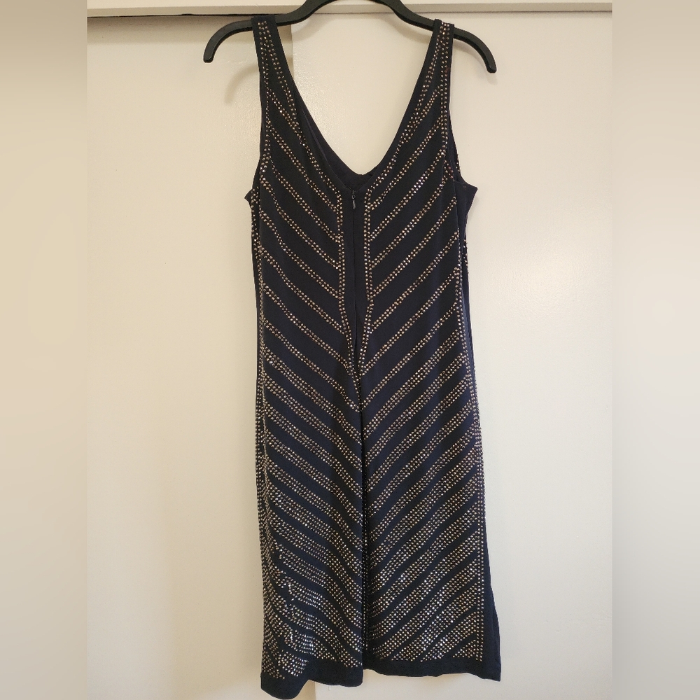 Carmen Marc Valvo Black Midi Dress with Silver Studded Accents - Picture 6 of 11